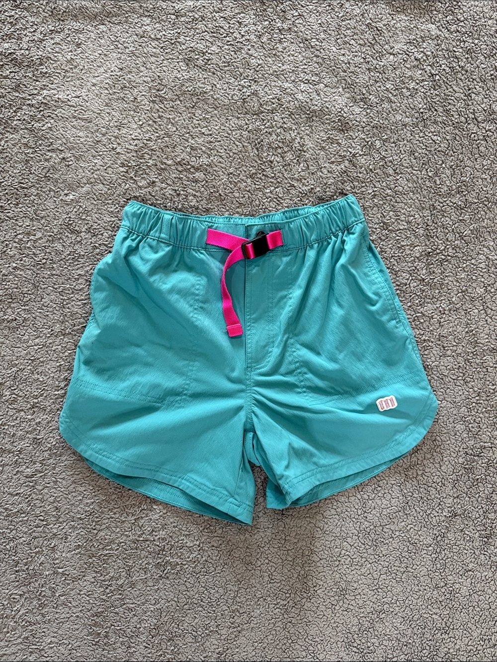 Topo Designs Turquoise Athletic Shorts with Hot Pink Drawstring